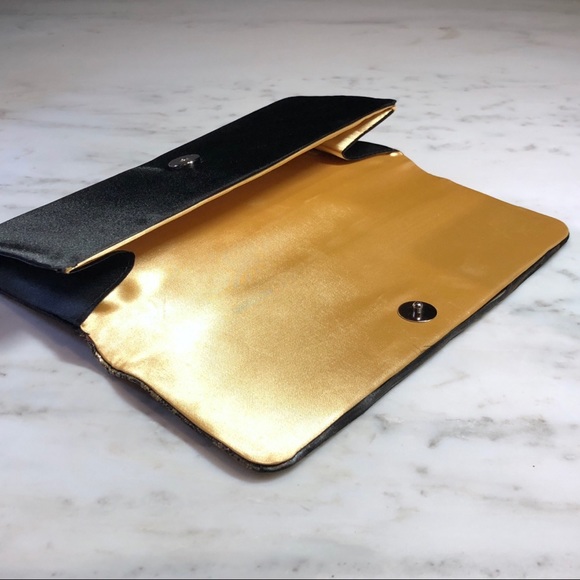 Black Satin + Gold Iridescent Lace Formal Clutch - Picture 8 of 8